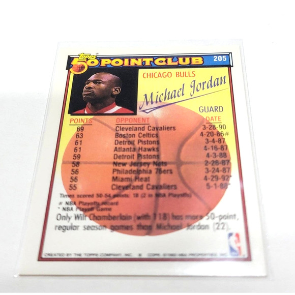 1992 Topps Michael Jordan #205 50 Point Club Chicago Bulls GOAT - Picture 2 of 2